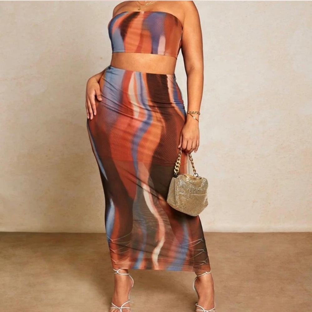 Multicolor Abstract Print Skirt set